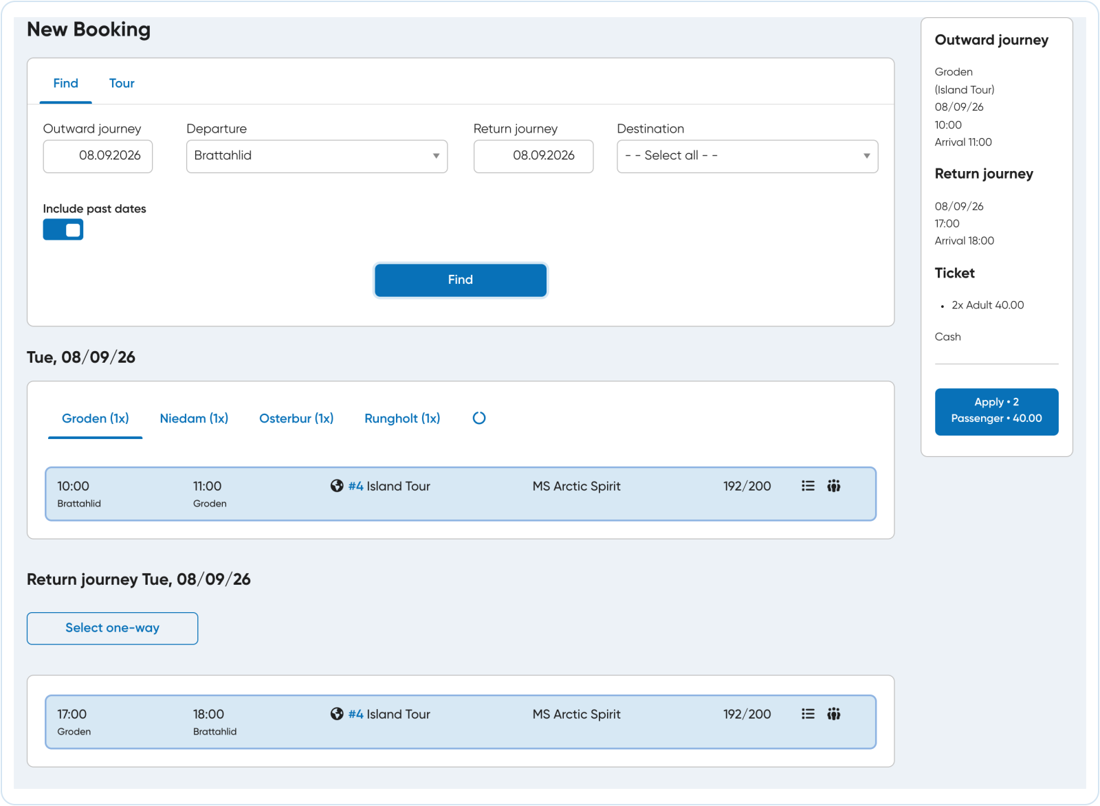 Original Travelmanager departure and availability view.