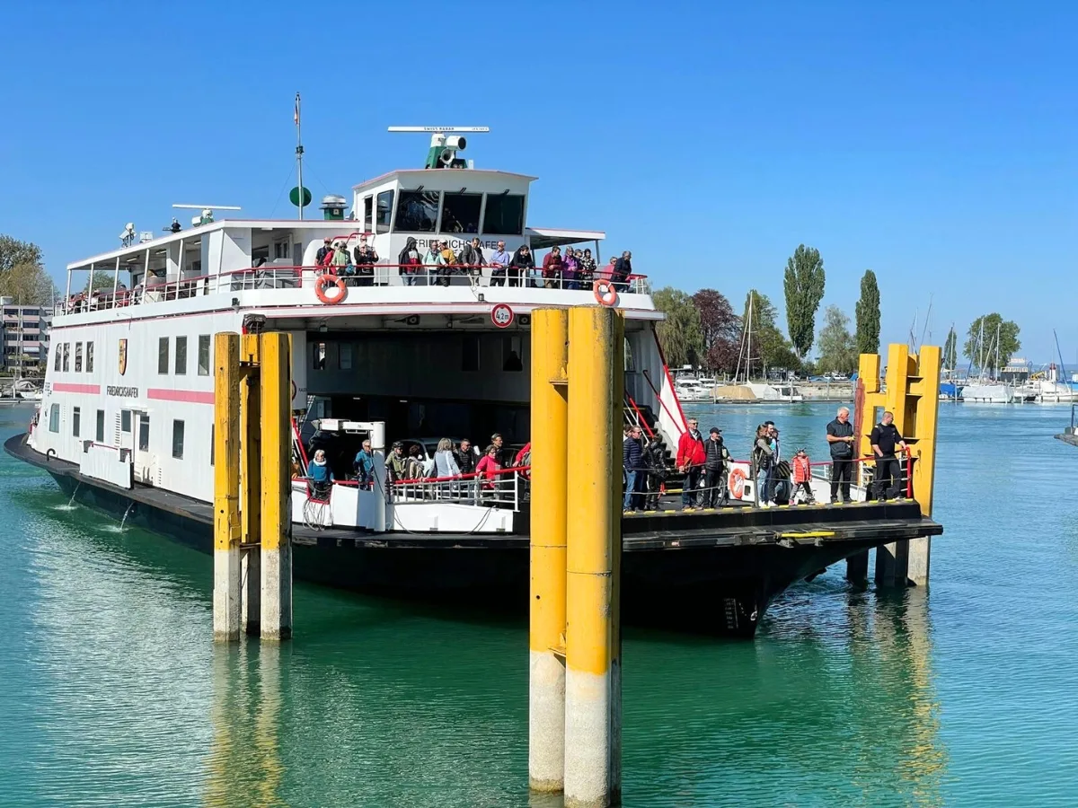 Passengers at a ferry landing