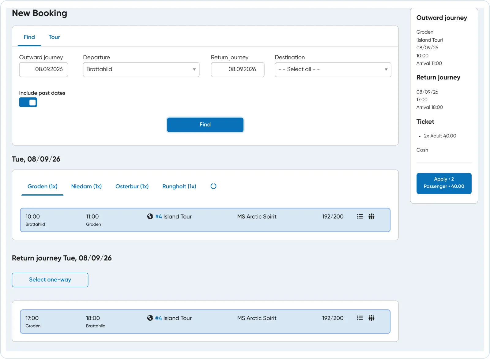 Travelmanager booking and departure availability