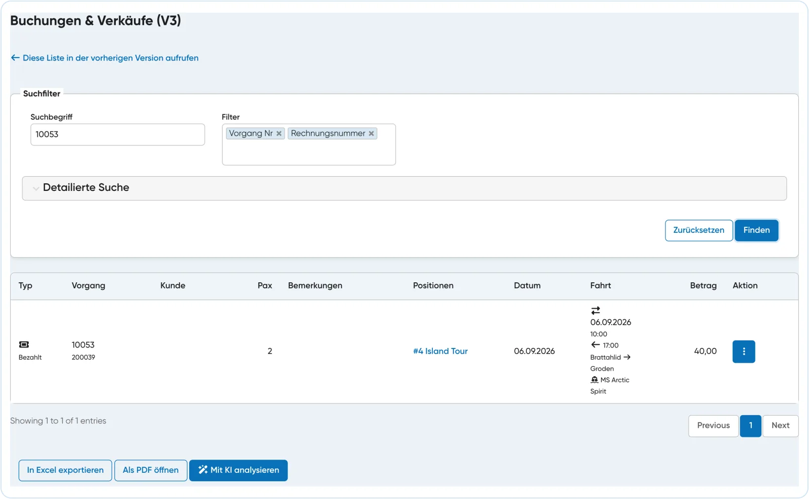 Travelmanager-Buchungs- und Verkaufsübersicht