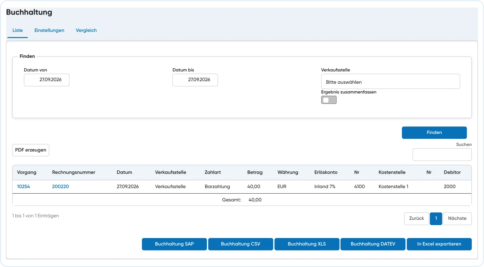 Travelmanager-Abrechnung und Exportübersicht