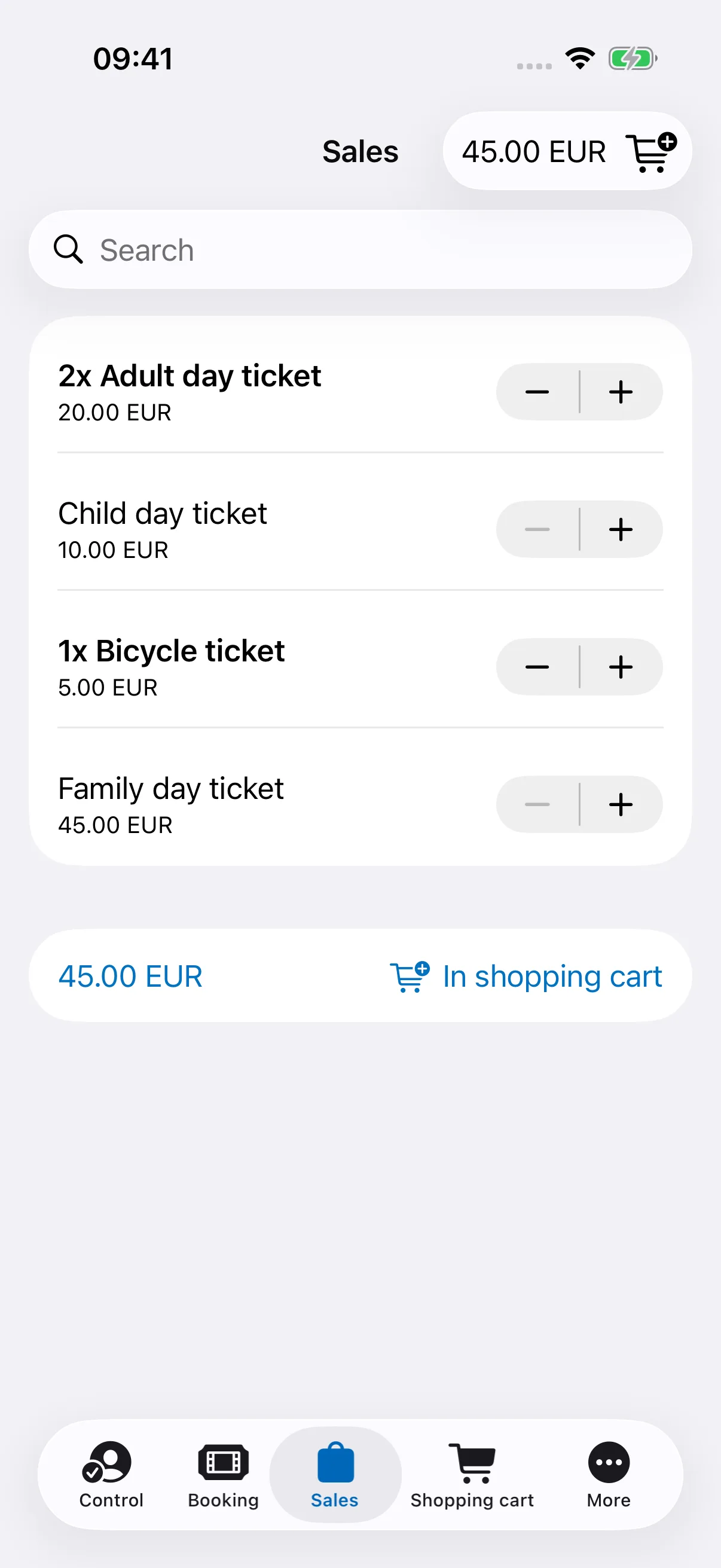 Echte Travelmanager Ticket App · englische Beispieldaten