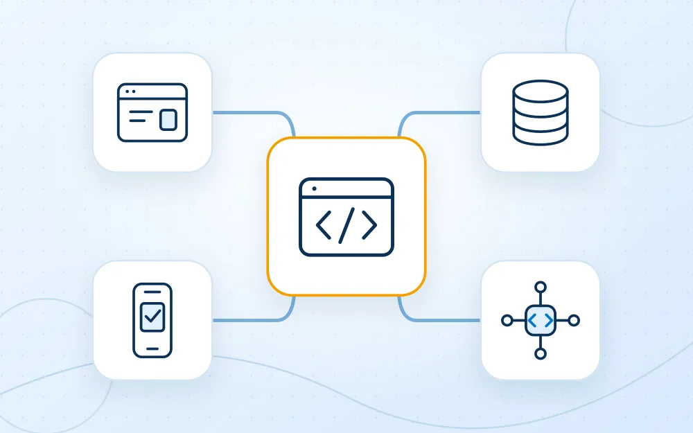 API interfaces connecting websites, data and mobile systems.