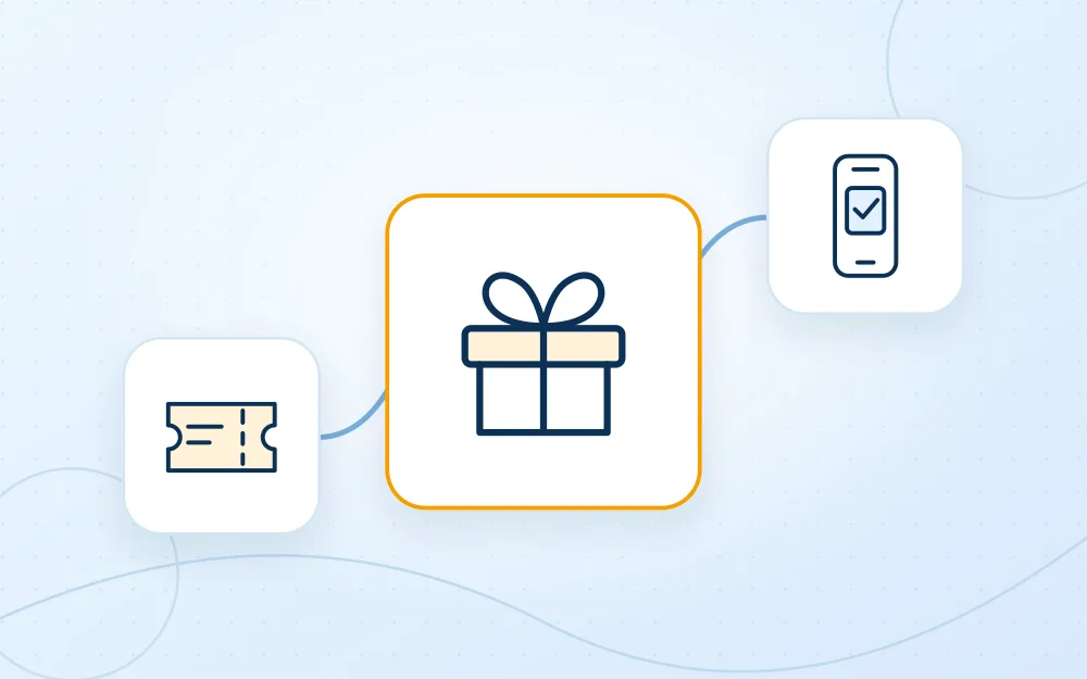 Gift vouchers linked to tickets and mobile redemption.