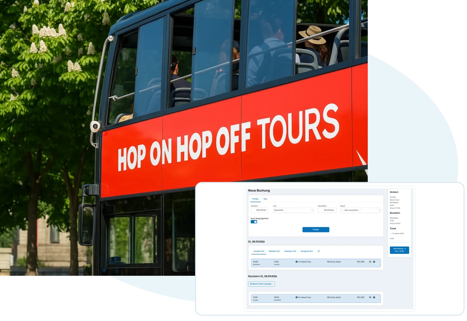 Travelmanager-Produktansicht mit aktuellen Screenshots und vorhandenen Kontextbildern.