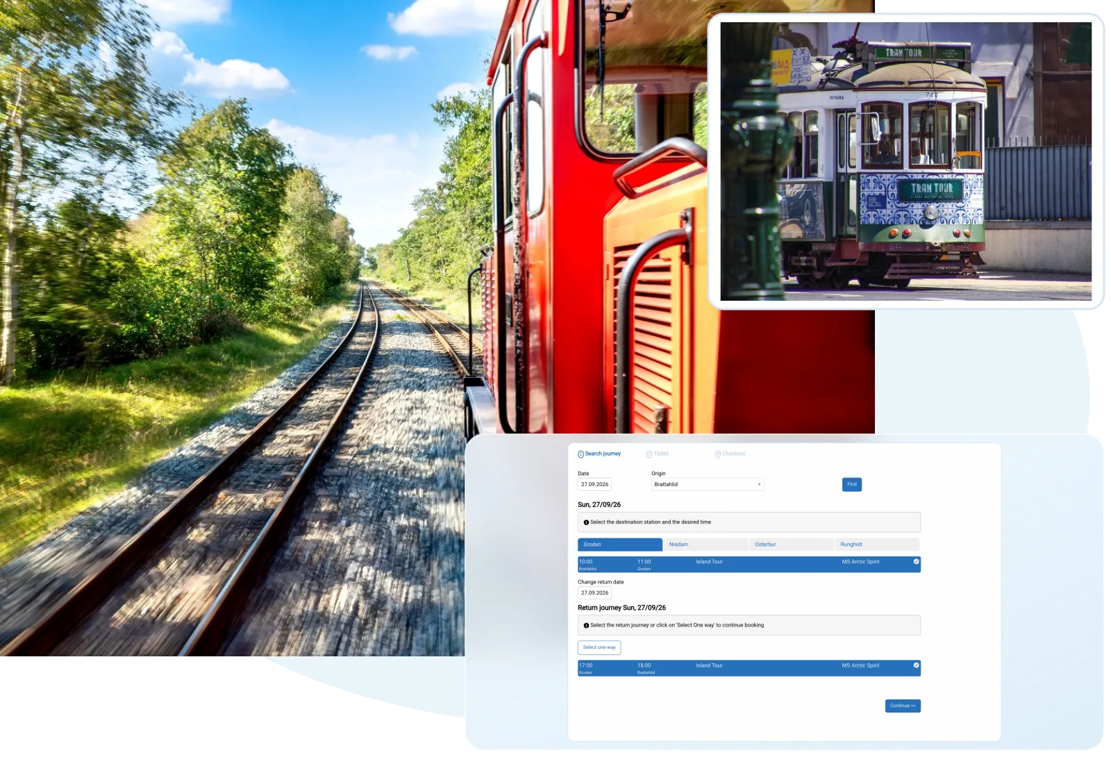 Travelmanager product view with current screenshots and existing contextual imagery.