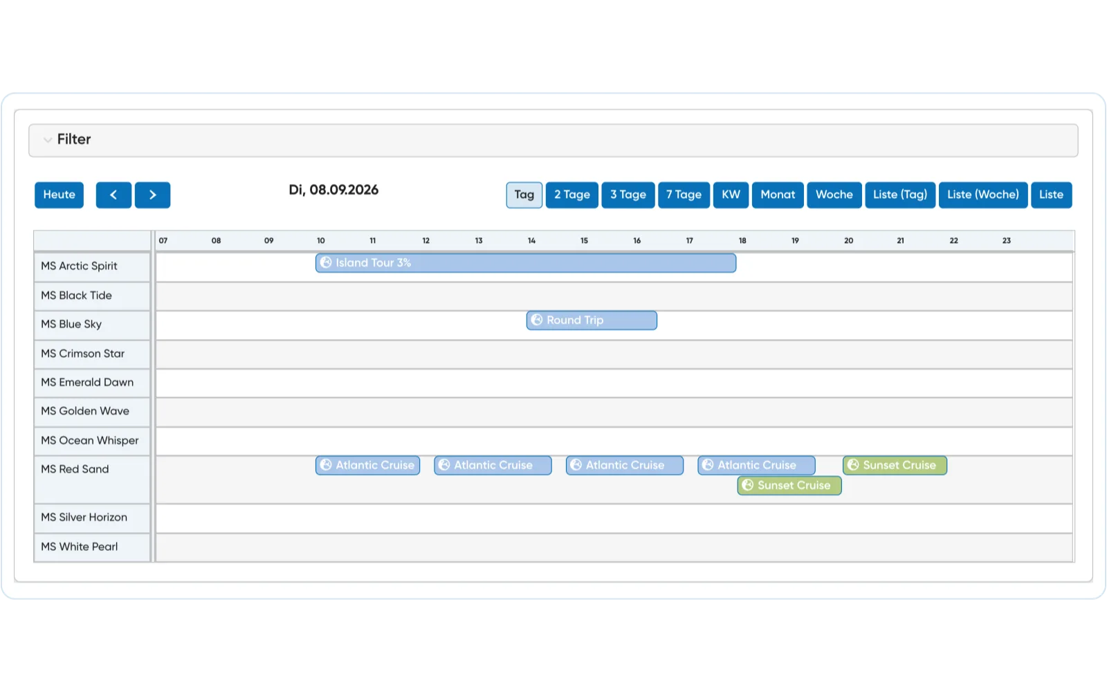 Travelmanager-Produktansicht mit aktuellen Screenshots und vorhandenen Kontextbildern.