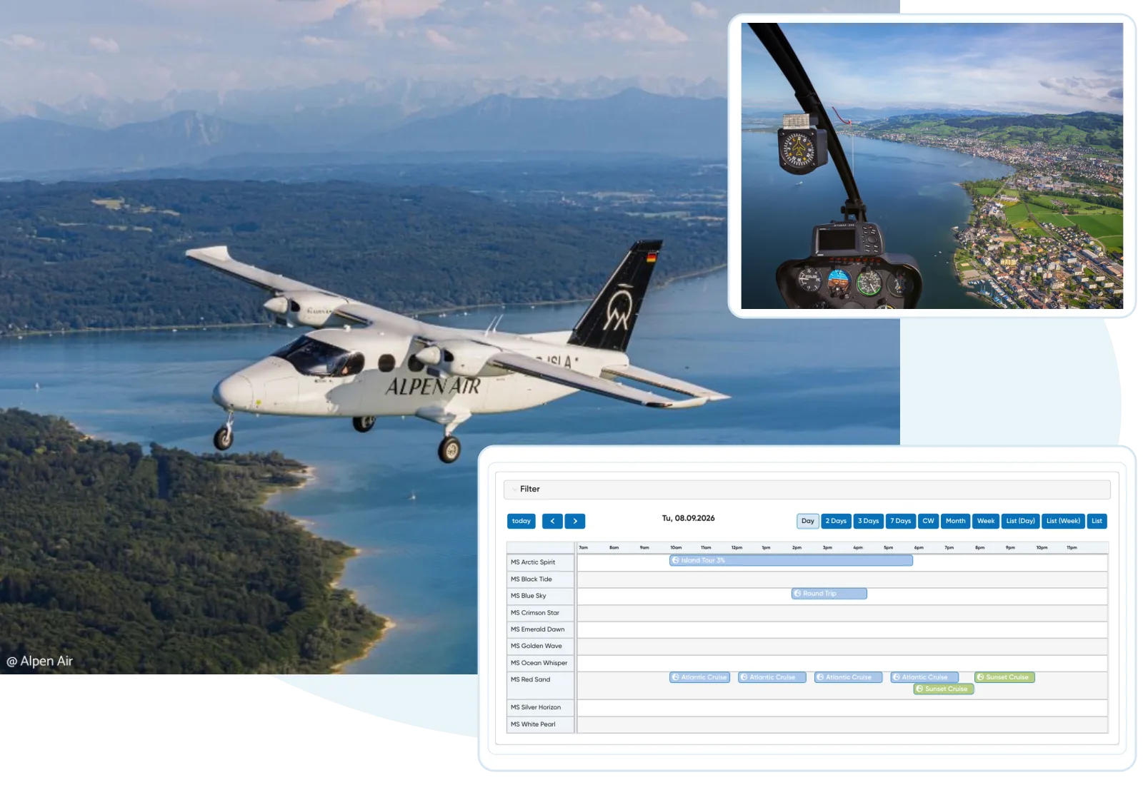 Travelmanager product view with current screenshots and existing contextual imagery.