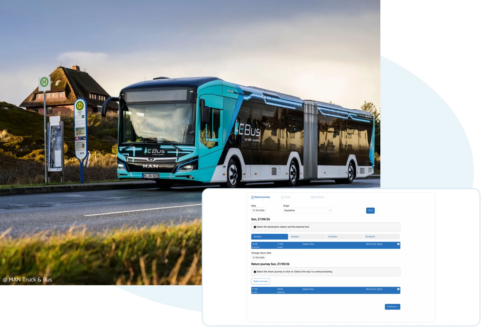 Travelmanager product view with current screenshots and existing contextual imagery.
