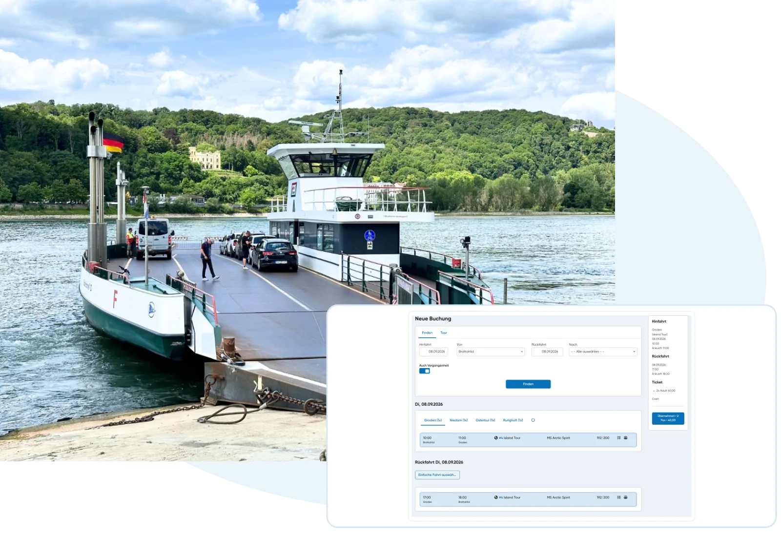 Travelmanager-Produktansicht mit aktuellen Screenshots und vorhandenen Kontextbildern.