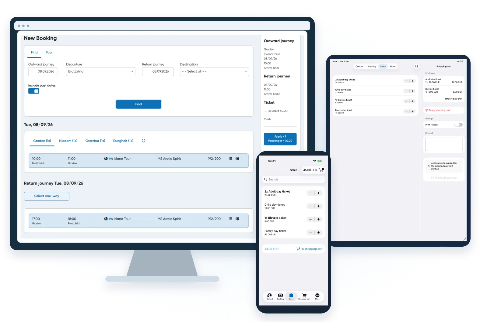 Travelmanager product view with current screenshots and existing contextual imagery.